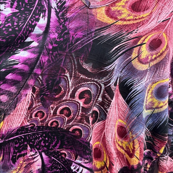 Jostar USA Boho Unique Peacock Stretchy Long Bell Sleeve Colorful Tunic Size XL - Picture 5 of 6